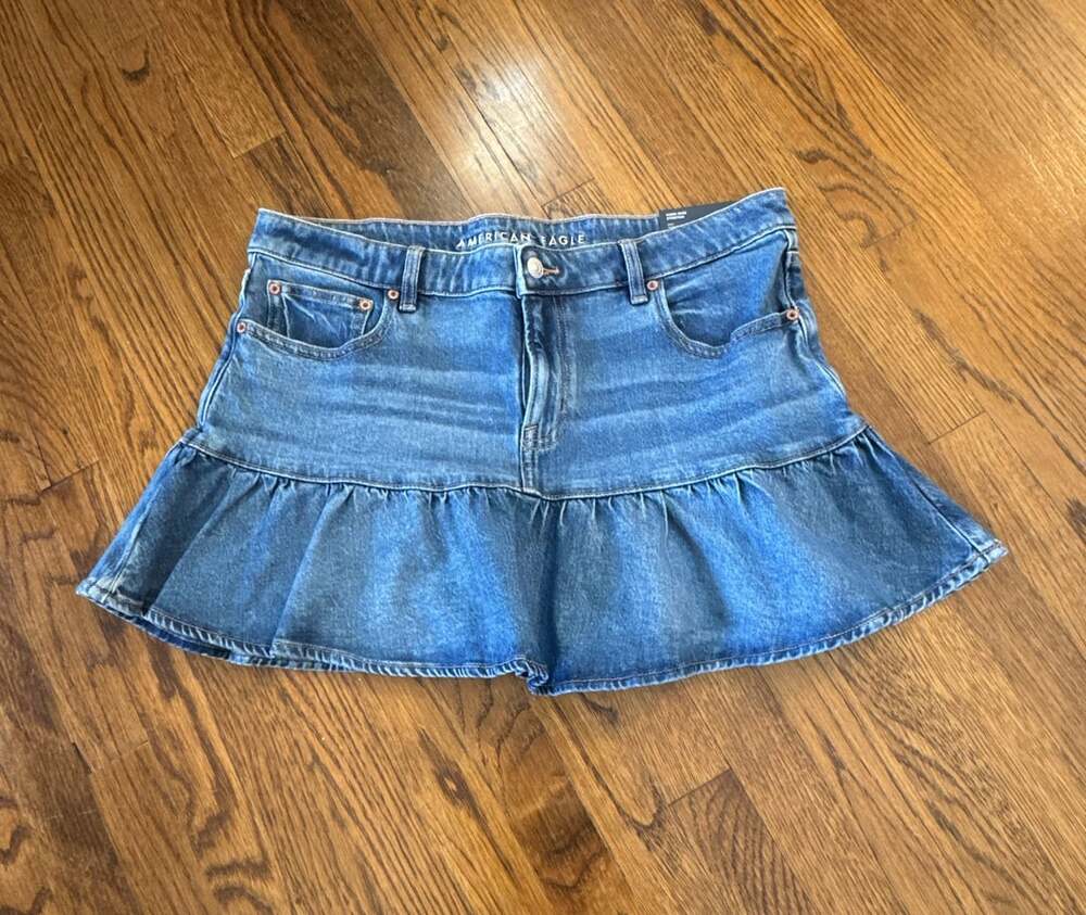 American Eagle Mini High-Rise Ruffled Denim Skirt Size 12 31W Blue BNWT